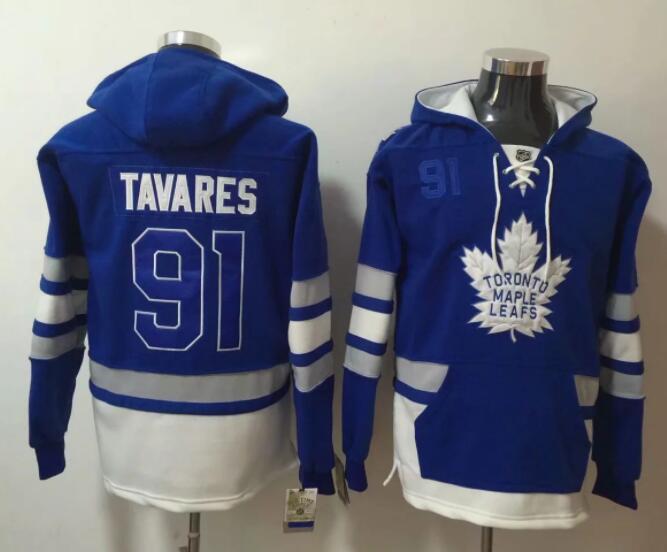 Men NHL Toronto Maple Leafs 91 Tavares blue Hoodie